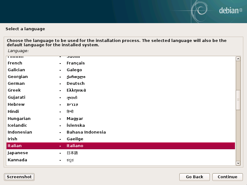 Selezione della lingua